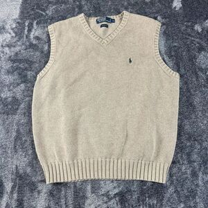 Vtg Polo Ralph Lauren Brown Knitted V-Neck Sweater Vest Men's L Pony Golf Cotton